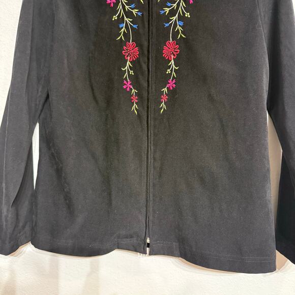 Notations Black Velour Floral Embroidered Jacket Sz PM - Picture 5 of 11